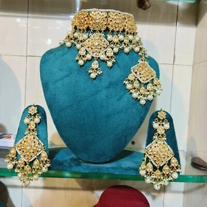 Indian Bollywood Gold Plated Square Choker Long Earrings Necklace Set . - Picture 1 of 3