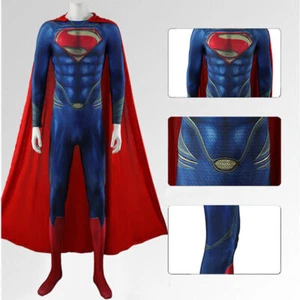 Costume Superman Uomo d'Acciaio Tuta Cosplay Body Mantello Outfit Halloween - Foto 1 di 18