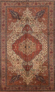 Vintage Ivory/ Rust Handmade Floral Anatolian Turkish Living Room Area Rug 6x10 - Picture 1 of 20