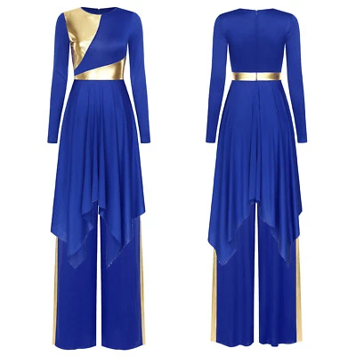 Women Costume Religious Dresses Praise Dancewear Celebration With Palazzo Pants - Image 1 of 4