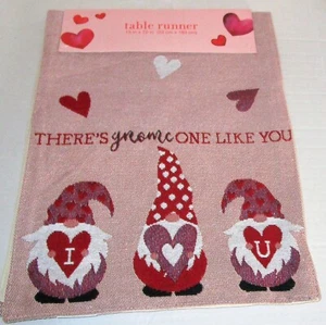 VALENTINE'S DAY TABISTRY Table Runner 13" X 72" THERE'S GNOME ONE LIKE YOU - Picture 1 of 2