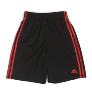 Adidas Athletic Shorts Boy Large 14-16 Elastic Waist Drawstring Black Red Stripe - Picture 1 of 12