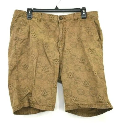 Buffalo Mens Tan Multi Print Empire Style Slash Pocket Cotton Casual Shorts 34R - Image 1 of 4