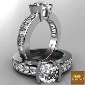 Anillo de compromiso de diamantes redondos con conjunto de canal de barra GIA F SI1 oro blanco de 14 k 2,15 quilates - Imagen 1 de 5