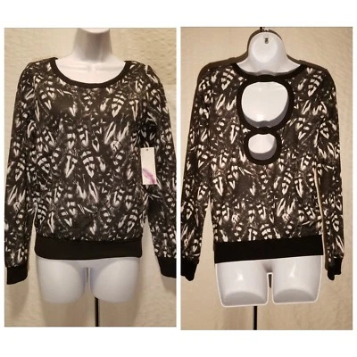 Jessica Simpson Black & White Cutout Long Sleeve Top Women's Sizes S M L XL Foto 1 de 4