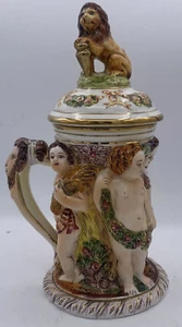 Capodimonte handbemalter Porzellan Löwe Deckel Krug Stein 10,75" Italien - Bild 1 von 11