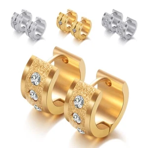 Damen 13mm Creole Klappcreole Ohrring aus Edelstahl mit Zirkonia - gold / silber - Bild 1 von 13