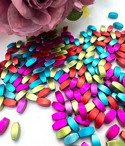 50 x Tube Cylinder beads Rainbow Metallic 10mm x 5mm Jewellery making Craft - Picture 1 of 2