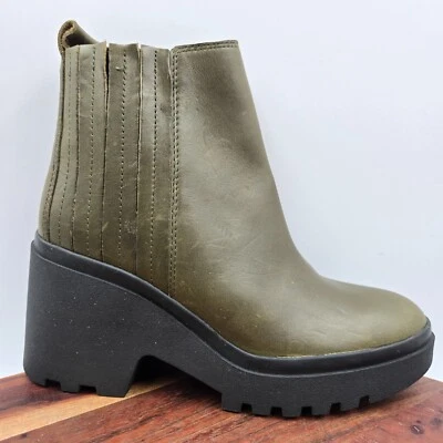 Botas Eileen Fisher Kat para mujer 7 verdes negras cuero Chelsea gruesas plataforma taco Foto 1 de 4