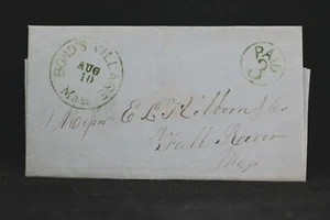 Massachusetts: Bonds Village 1853 Stampless Cover, Green CDS Circled PAID 3, DPO - Bild 1 von 4