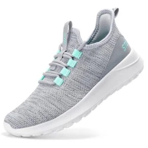 Womens Slip On Sneakers Hands Free Orthopedic Tennis Walking Shoes 8 Grey Teal - Picture 1 of 7
