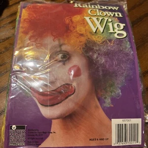 Halloween Rainbow Wig Adult Costume Clown Multicolored Hair Curley Afro - Picture 1 of 2