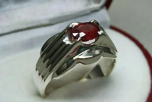 Natural Oval Cut Pigeon Blood Red Ruby Sterling Silver 925 Handmade Women Ring - Picture 1 of 12