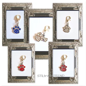 ANHÄNGER für HALSBAND SCHLÜSSELANHÄNGER HUND KATZE PFOTE rot blau pink weiß - Bild 1 von 7