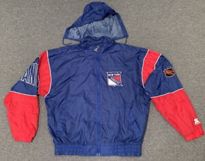 Vintage New York Rangers Starter Light Jacket Hooded Sz M Hockey NHL