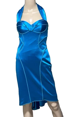 Nuevo Nuevo Nuevo con Etiquetas $1,950 Vestido de Cóctel Zac Posen Turquesa Halter Cuello Corazón EE. UU. 6 Foto 1 de 4