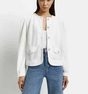 RIVER ISLAND LADIES CREAM PEARL BUTTON BOUCLE CARDIGAN NEW (ref R)