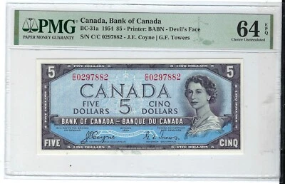 1954 $5 BC-31a Devil's Face  Coyne Tower C/C Rare Changeover  UNC 64 EPQ - Image 1 of 2