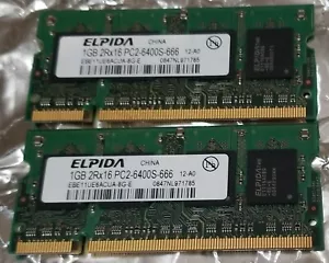 2x Elpida 1GB 2Rx16 PC2-6400S-666 RAM Laptop Memory (2GB TOTAL) - Picture 1 of 1
