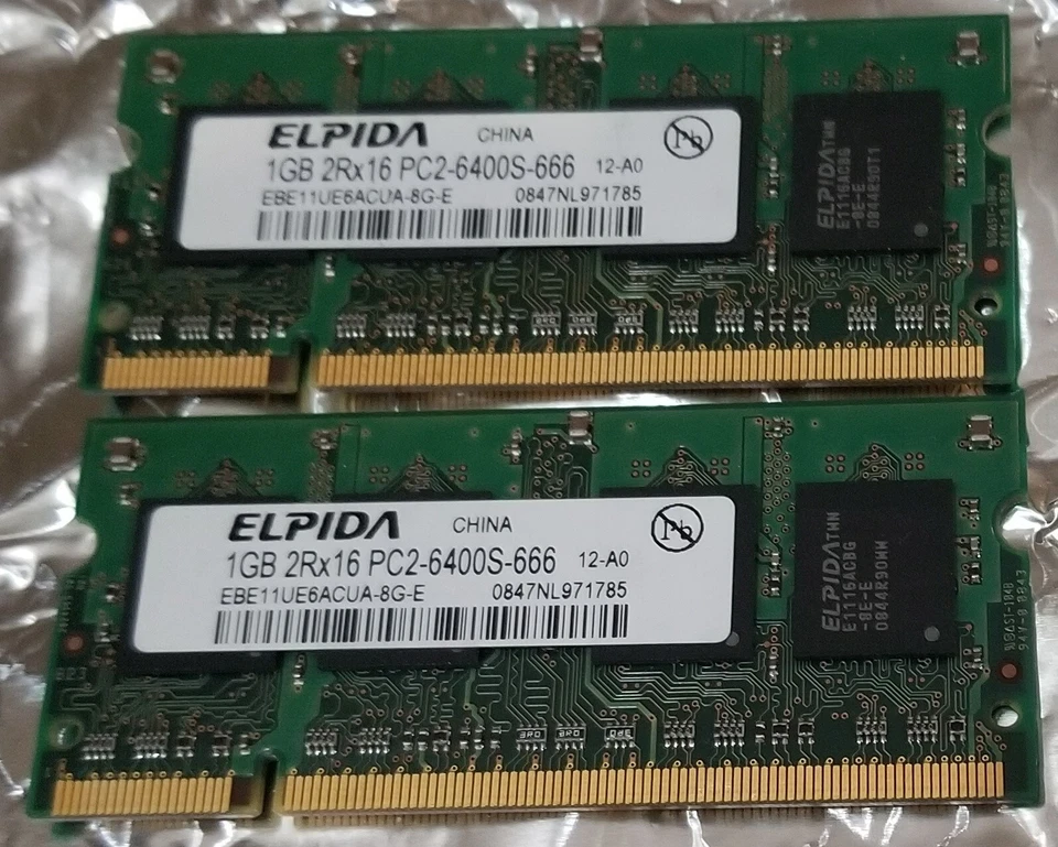 2x Elpida 1GB 2Rx16 PC2-6400S-666 RAM  Laptop Memory  (2GB TOTAL) - Image 1 of 1