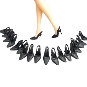 10 Pairs Black High Heel Doll Shoes Accessory Office Lady Sandals Toys 11.5in - Picture 1 of 6