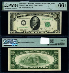 FR. 2013 B $10 1950-C Federal Reserve Note New York B-H Block Gem PMG CU66 EPQ - Picture 1 of 3