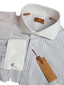 Steven Land White w/ Gray Stripes L/S French Cuff Shirt Size - 17 34/35 NEW NWT