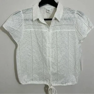 Neu mit Etikett Kirious Bluse Kurzarm Kragen Ösen durchsichtig Knopfleiste Größe XL - Bild 1 von 9