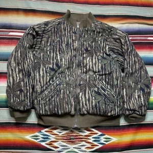 Vintage Cabela's Goose Down Quilted Puffer Jacket Reversible Soft Camo Fleece L - Picture 1 of 4