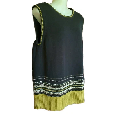 Chaleco Suéter Vintage Para Mujer L Verde Amarillo Rayas Fair Isle Lodge Cabin Grandpa Foto 1 de 4