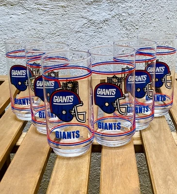 Винтажная стеклянная посуда NFL New York Giants Mobil — набор из 6 — новая из старых запасов - Изображение 1 из 3