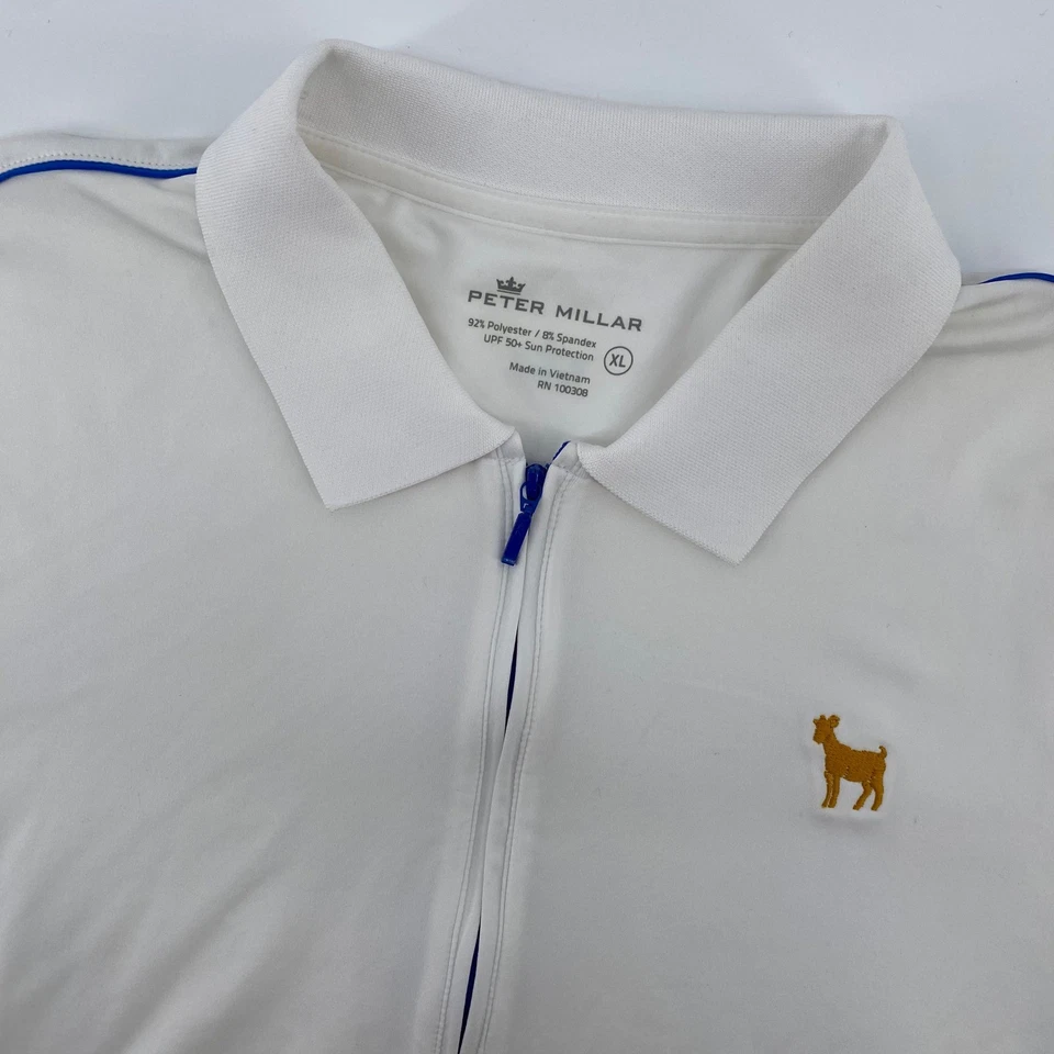 Camisa polo Peter Millar para mujer XL Golden Goat blanca azul cremallera UPF 50+ golf deporte Foto 1 de 4