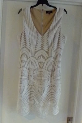 Vestido ABS Para Mujer Talla 12 Blanco y Desnudo Encaje Midi Colección Funda  Foto 1 de 4