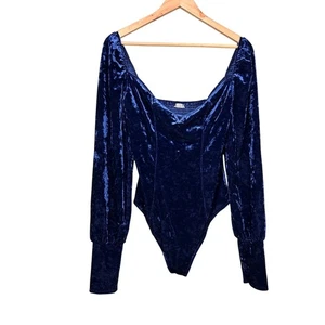 Free People Intimate Black Magic Body Blau Samt Langarm Oberteil Large - Bild 1 von 10