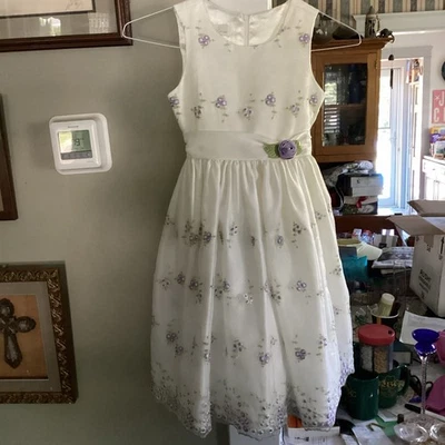 American Princess ~ Girls Size 8 Fancy Flower Girl Special Occasion Dress White - Image 1 of 4
