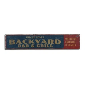 Backyard Bar & Grill, Custom Name - Rustic Distressed Wood Sign - Picture 1 of 2