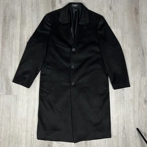 John W Nordstrom Wool Cashmere Overcoat 42R Mens Black Long Jacket - Picture 1 of 8