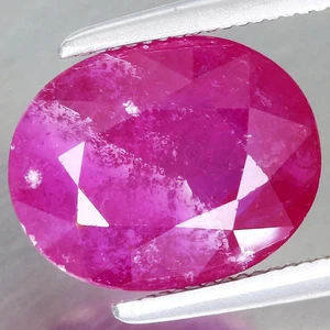 3.40Ct. BIG! 9.9x7.8mm Oval Natural Red Pink Ruby, Africa-Heated Glass Filling - Picture 1 of 4