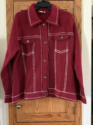 Suéter Denim & Co Rojo Cuello Abotonado - 1X - Nuevo Sin Etiquetas Foto 1 de 4