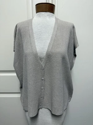 New Eileen Fisher Size M Natural Organic Linen Cotton Vest Cardigan Boxy Fit - Image 1 of 4