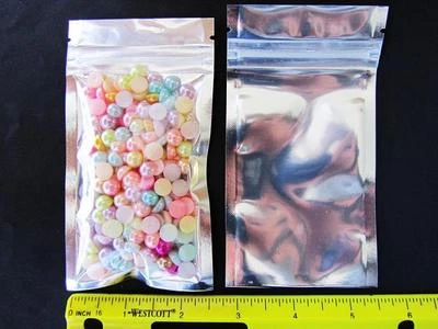 100/500/1000 Papel de Aluminio Plateado Mylar 2.5x4" Bolsa de Sello/Paquete Frontal Transparente AL-1 Foto 1 de 2