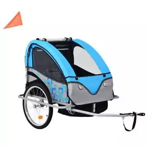2-in-1 Fahrradanhänger und Kinderwagen Blau und Grau - Bild 1 von 7