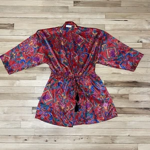 VTG Victorias Secret Robe Floral Paisley Silky Satin Tie Gold Label Medium/Large - Picture 1 of 5