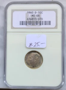 1960-D 10c Roosevelt Dime NGC MS66 - Picture 1 of 4