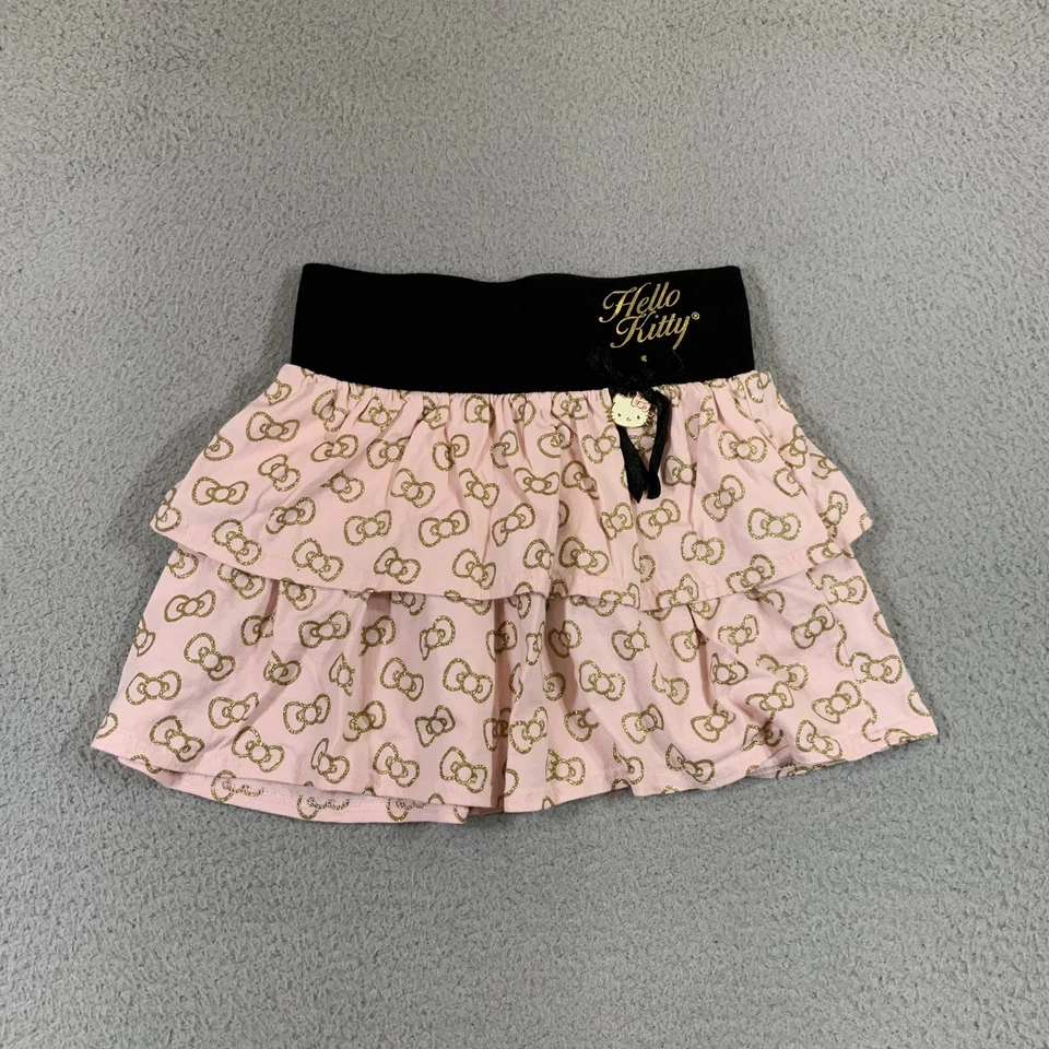 Hello Kitty Tier Ruffle Skirt Girls M Pink Cute Sanrio Bow Coquette #218 - Image 1 of 4