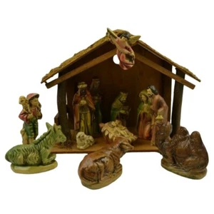 Vintage Hohlform Krippe Krippe Stall 12 Figuren Japan Komposit Krippe - Bild 1 von 12