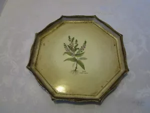 Vintage Italian Florentine wood Botanical Flowers tray Octagonal Italy 11”T 1960 - Picture 1 of 6