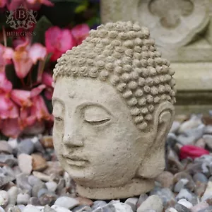 Reconstituted Stone Buddha Head Bust Statue | Vintage Oriental Garden Ornament - Picture 1 of 4