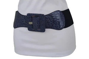 Women Fashion Navy Dark Blue Belt High Waist Hip Stretch Square Buckle XS S M - Picture 1 of 12