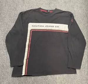 Vintage Nautica Long Sleeve T Shirt Mens XL Black Faded 90s Y2K Skater Grunge - Picture 1 of 7